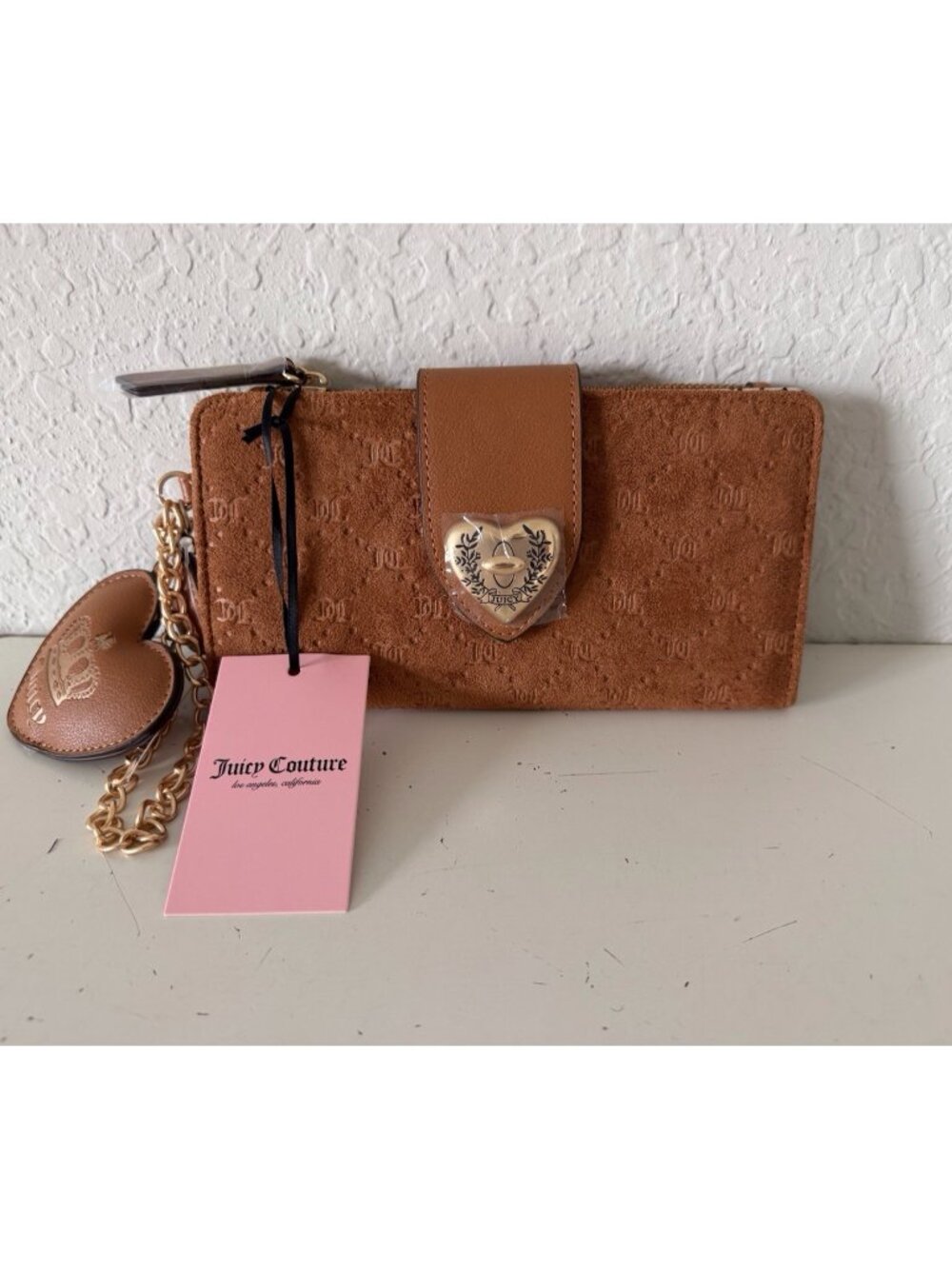 Juicy Couture Spirit of Love Bifold Tab Wallet In Cinnamon W/Charm NEW